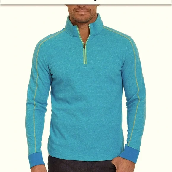 ROBERT GRAHAM ‘ABDUL’ 1/4 ZIP LONG SLEEVE KNIT - MINT COLOR - CLASSIC FIT - Picture 1 of 10